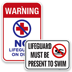 Image of No Lifeguard On Duty Signs