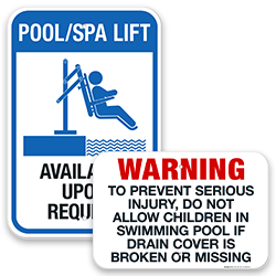 Image of Pool Lift & Drain Cover Signs