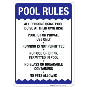 Pool Rules Sign, No Food or Drinks Pool Sign